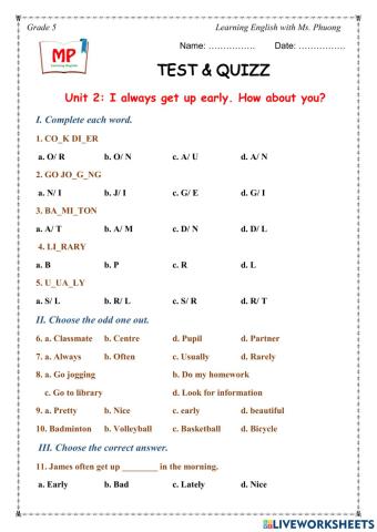 English 5 - Unit 2 - Test
