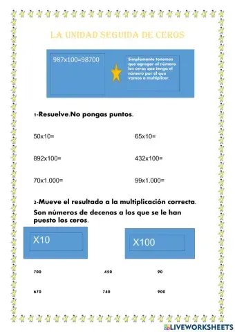 Multiplicaciones por la unidad seguida de ceros