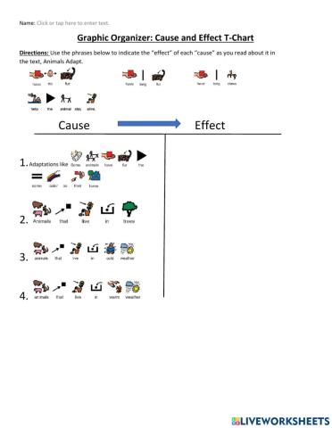 Animals Adapt Cause and Effect T Chart - visuals supports