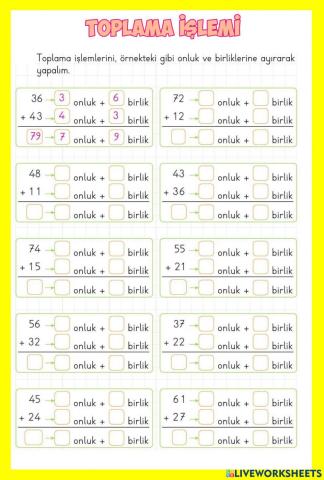 Onluk birliklerine Ayırarak Toplama İşlemi