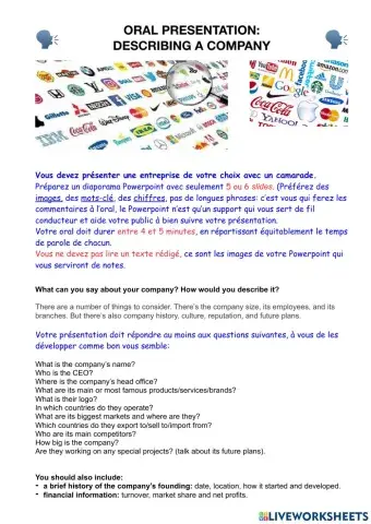 Oral presentation: describing a company