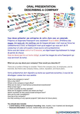 Oral presentation: describing a company