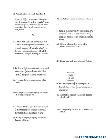 Matematik Tahun 6 : Masalah Pecahan B