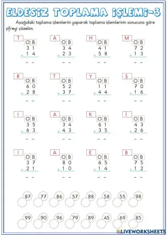 Eldesiz Toplama İşlemi Şifre Bulmaca