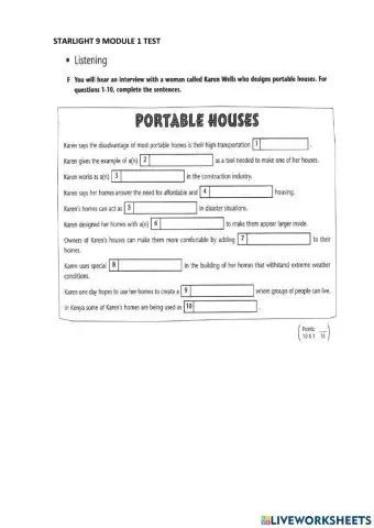 Starlight 9 Module 1 TEST Listening