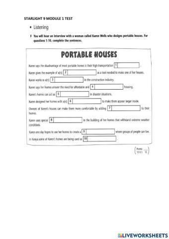 Starlight 9 Module 1 TEST Listening