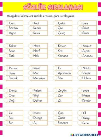 Sözlük Sıralaması