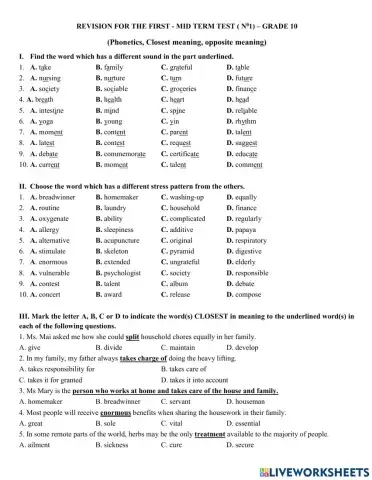 Revision for the first mid term test 10