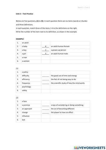 Band 3 (Core 1) - Unit 3 - Test