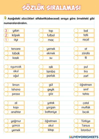 Sözlük Sıralaması