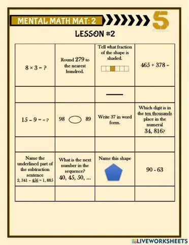 Mental Math Mat: 2