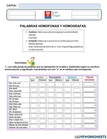 Palabras Homofonas y Homografas