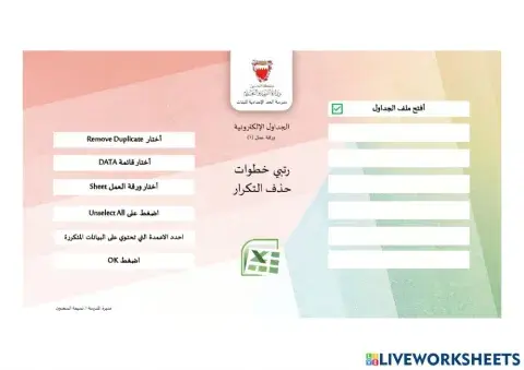 الجداول الإلكترونية ٢- ورقة عمل ١