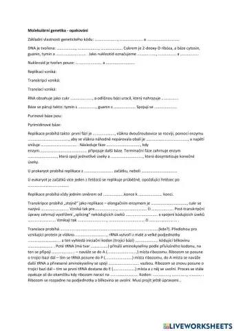 Molekulární genetika - opakování