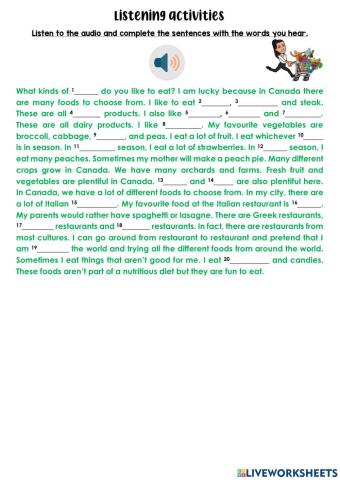 Listening comprehension about food