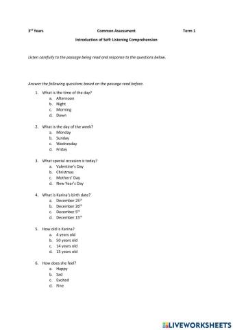 Listening Comprehension (Self Introduction)