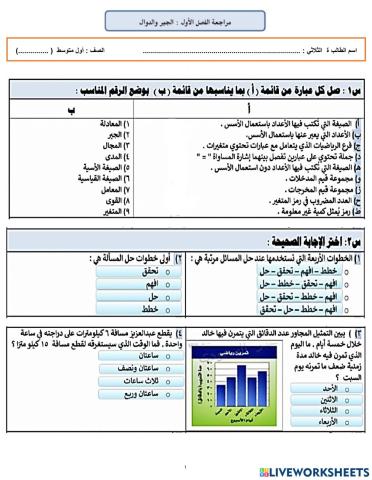 راجعة فصل (١) : الجبر والدوال