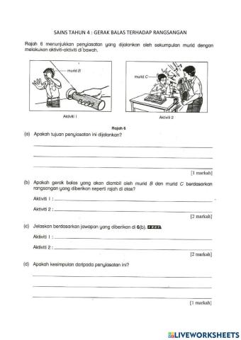 Sains tahun 4 : gerak balas terhadap rangsangan