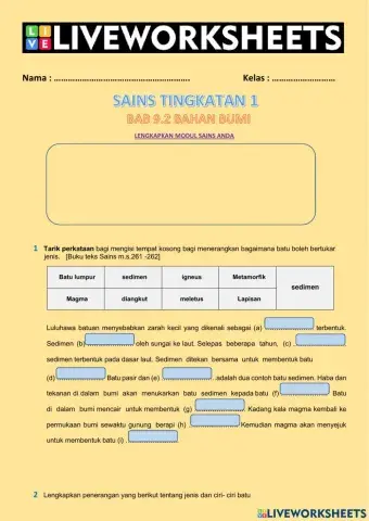 Sains Tingkatan 1 Bab 9.2 Bahan Bumi