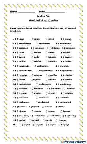 Words with ai, ay, oi, and oy