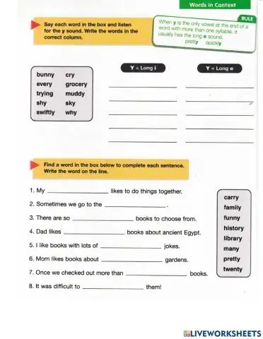 Y as Vowel E and I Sounds