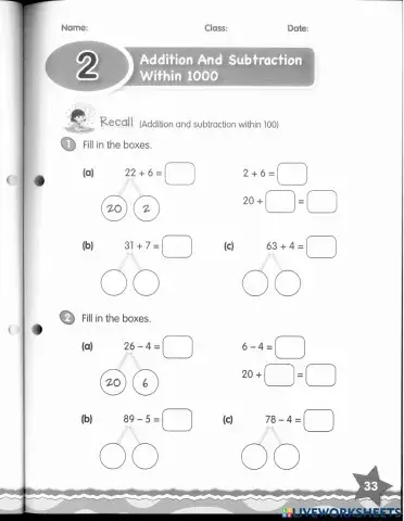 Addition and Subtraction within 100