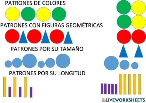 Patrones por colores, formas, tamaño, longitud