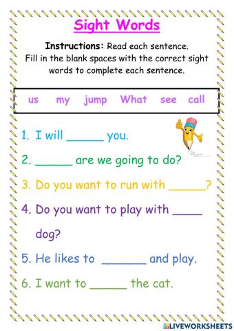 Sight Words Fill In