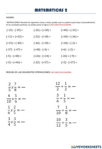 Potenciacion- fracciones positivas y negativas