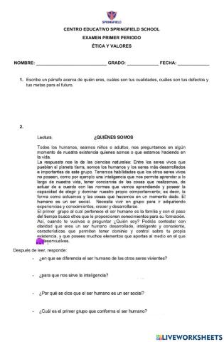 Examen etica y valoores