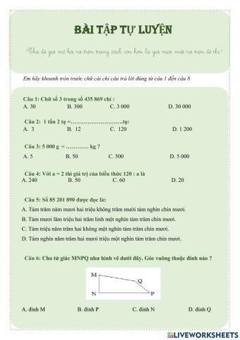 Bài tập tự luyện toán