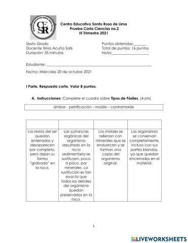 Prueba Corta no.2 6 Grado III TRI