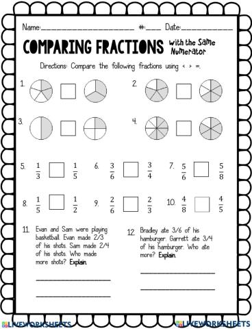 Comparing fraction same numerator