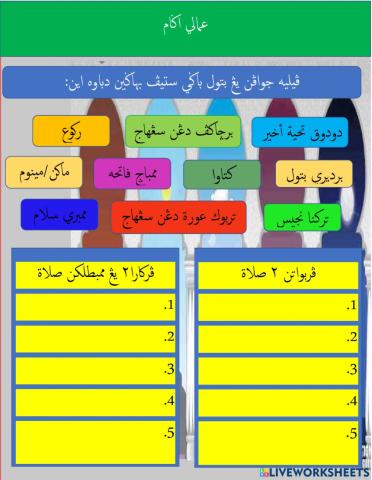 Latihan Pilihan amali agama darjah pra ( perbuatan solat atau  perkara membatalkan solat