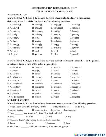 Grade 8- Mid term revision