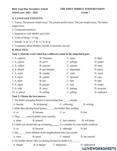 Grade 7- Mid Term Revision