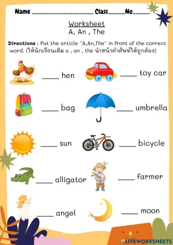A,An,The  Worksheet