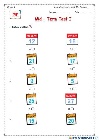 English 4 - Mid- Term Test 1