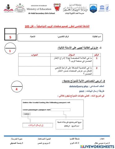نشاط الخامس - درس الاطار المضمن و النموذج
