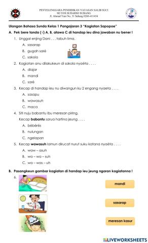 Ulangan Bahasa Sunda Kelas 1 Pangajaran 3 Kagiatan Sapopoe
