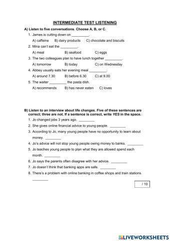 Intermediate Listening test October 2022