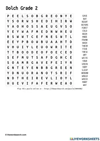 Dolch sight words Grade 2