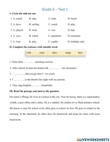 Grade 5 - Test 1 (mid)
