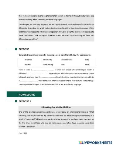 Reading: Homework unit 4