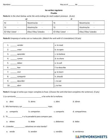 Er-ir verbs shopping