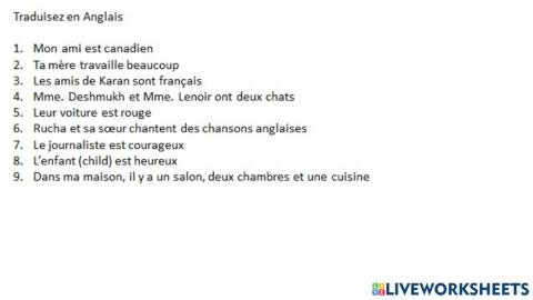 Traduction en Anglais- English translation of French Sentences