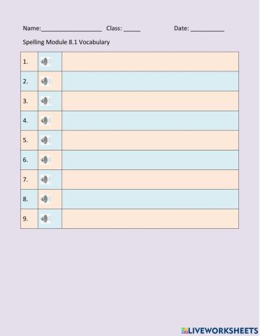 Spelling Module 8.1 Vocabulary