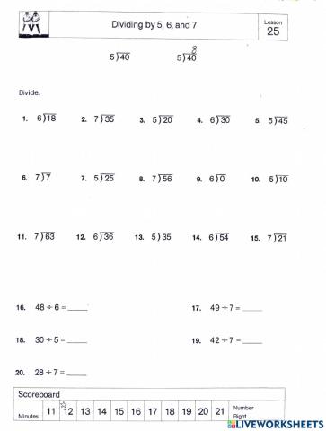Dividing by 5,6 and 7