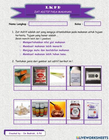 LKPD Zat Aditif Pada Makanan