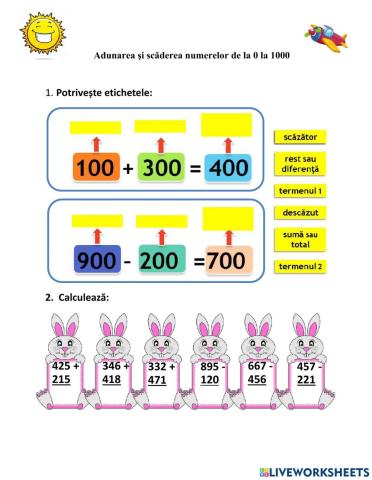Adunarea si scaderea 0-1000 cu trecere peste ordin